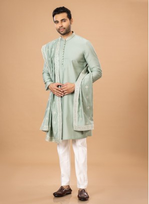 Pista Green Fancy Silk Kurta Pajama Set