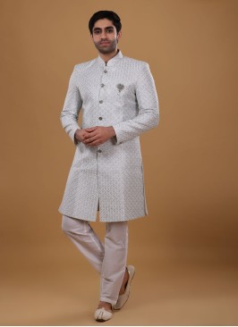 Pista Green Festive Wear Indowestern For Men