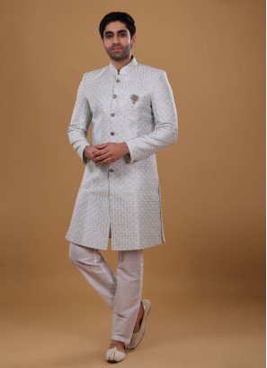 Pista Green Festive Wear Indowestern For Men