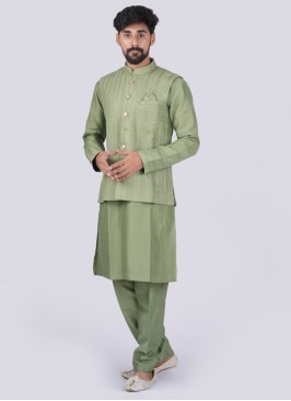 Pista Green Festive Wear Mens Nehru Jacket Set