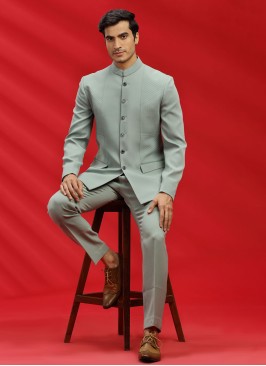 Pista Green Imported Fabric Jodhpuri Suit