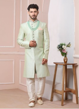 Pista Green Indowestern For Wedding Wear