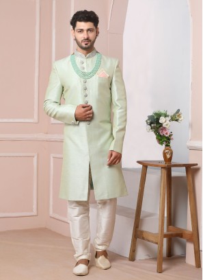 Pista Green Indowestern For Wedding Wear