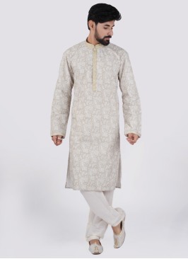 Pista Green Printed Kurta Pajama For Men