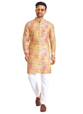 Pista Green Readymade Cotton Printed Kurta Pajama