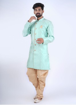 Pista Green Silk Mens Wear Indowestern