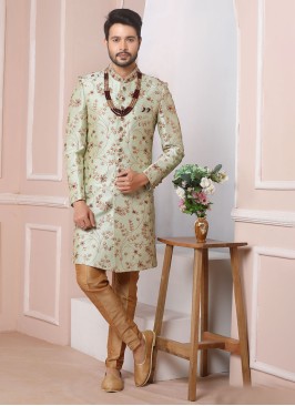 Pista Green Wedding Wear Sherwani For Men