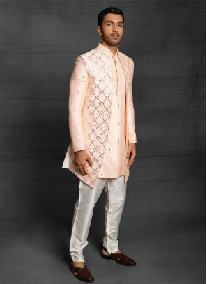 Plastic Mirror Work Jacket Style Indowestern