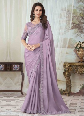 Beautiful Lavender Embroidered Contemporary Saree