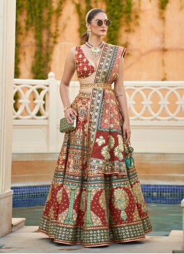 Rust Color Designer Lehenga Choli With Swarovski Work