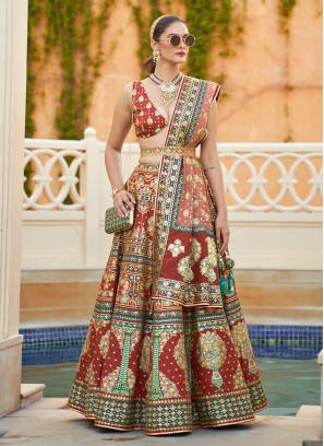 Rust Color Designer Lehenga Choli With Swarovski Work