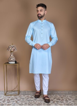 Powder Blue Cotton Silk Kurta Pajama