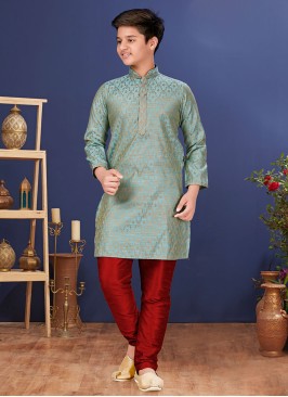 Powder Blue Jacquard Silk Kurta Pajama