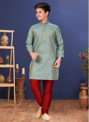 Powder Blue Jacquard Silk Kurta Pajama