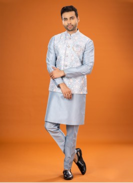 Powder Blue Mens Nehru Jacket Set