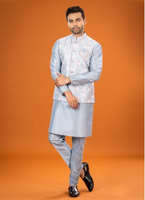 Powder Blue Mens Nehru Jacket Set