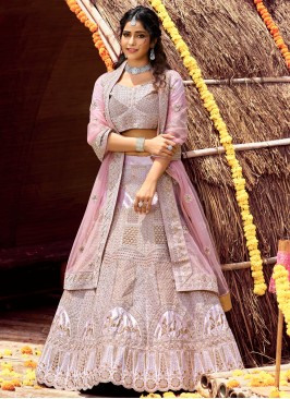 Precious Pink Embroidered Velvet Lehenga Choli