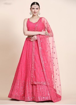 Delightful Pink Georgette Embroidered Lehenga Choli