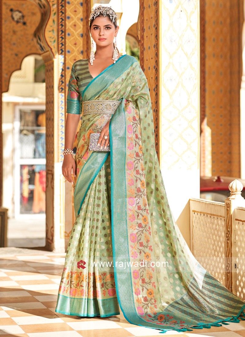 Silk Saree with blouse in Sea green colour 10062