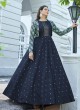 Blue Embroidered Cotton Designer Gown with Jacket