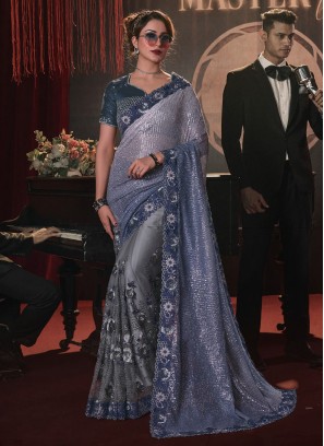 Organza Embroidery Grey Saree