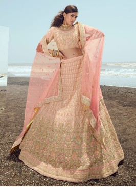 Pretty Peach Embroidered Lehenga Choli