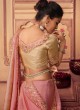 Pink Zari Embroidered Georgette & Chinon Saree