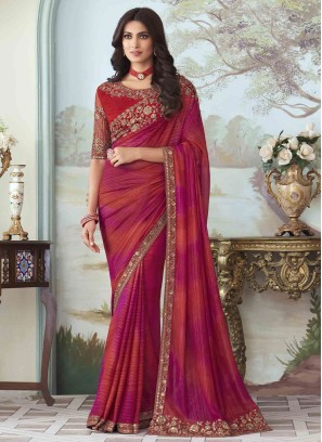 Multi Color Sequins Embellished Silk Saree