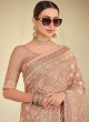 Princely Embroidered Peach Georgette Satin Bollywood Saree
