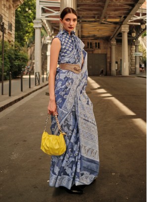 Designer Blue Weaving Contemporary Saree