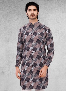 Printed Cotton Silk Kurta In Multi Color