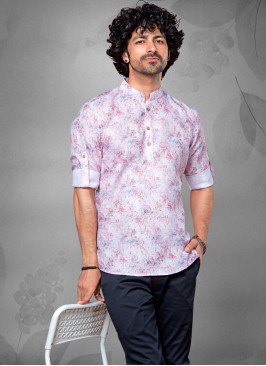 Printed Cotton Silk Kurta In Pink Color