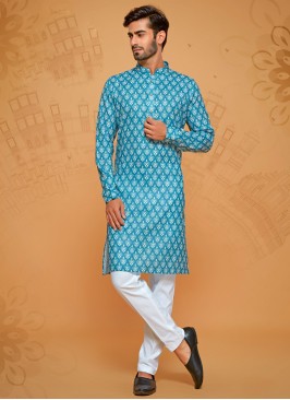 Printed Cotton Silk Kurta Pajama Set