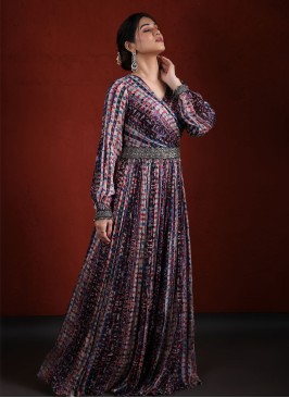 Printed Designer Crepe Silk Jumpsuit With Embroidered Belt