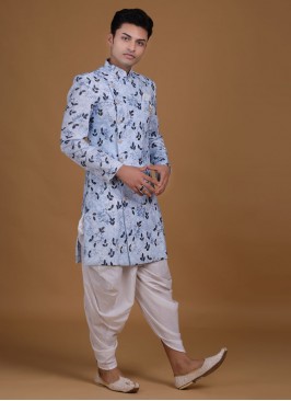 Printed Indowestern In Firozi Color