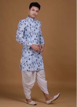 Printed Indowestern In Firozi Color