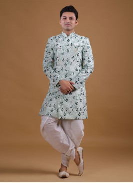 Printed Indowestern In Green Color