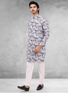 Printed Kurta Pajama In Black And White Color