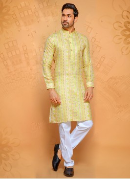 Printed Kurta Pajama In Lemon Yellow