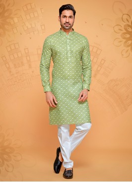 Printed Kurta Pajama In Pista Green Color