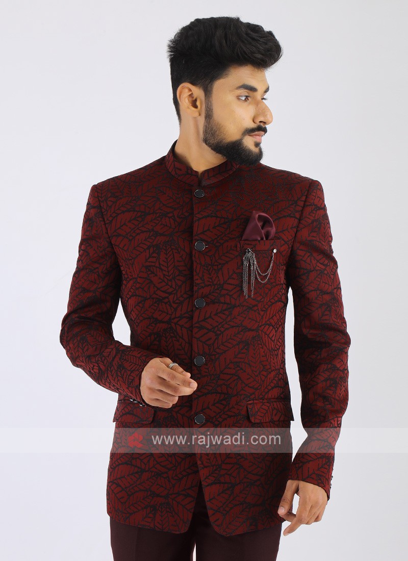Solid Color Terry Rayon Jodhpuri Suit in Maroon : MHG2136