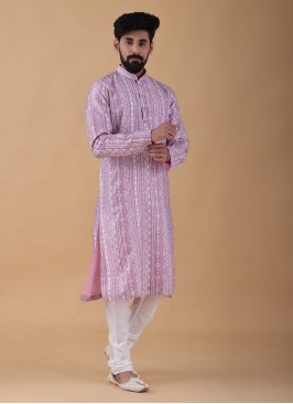 Printed Onion Pink Mens Kurta Pajama