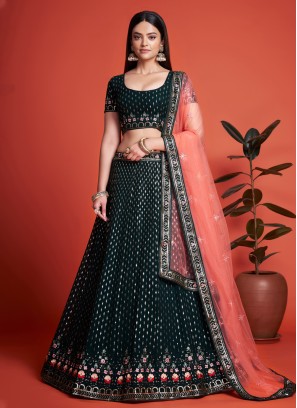 Bottle Green Sequins Embroidered Lehenga Choli