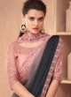 Grey and Rose Pink Embroidered Silk Contemporary Saree