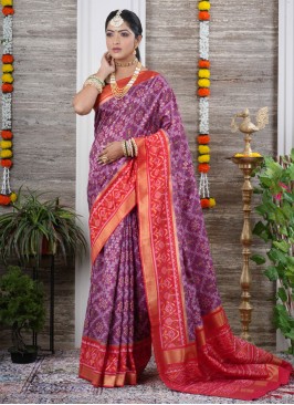 Purple And Red Patola Printed Soft Silk Saree