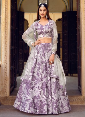 Designer Lilac Color Printed Lehenga Choli In Art Silk