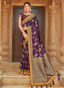 Purple Banarasi Silk Wedding Designer Saree