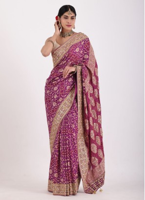 Purple Bandhani Chiffon Saree