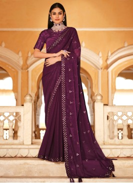 Purple Chinon Silk Classic Saree