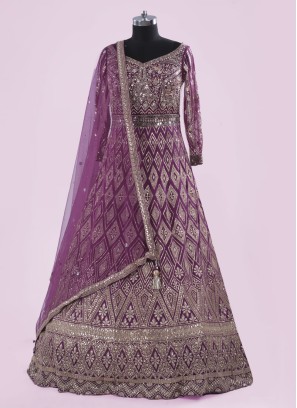 Purple Color Designer Embroidered Gown